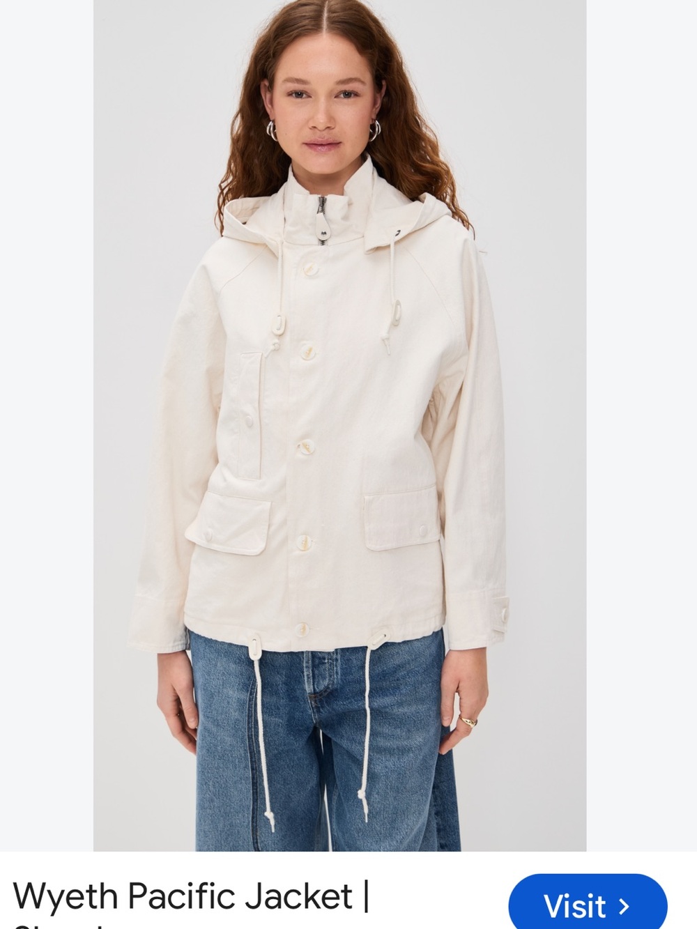 Wyeth by Todd Magill Pacific Cotton Twill Hooded Jacket. Cream. Size L. NWOT